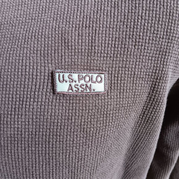Vintage XL Men's Waffle Knit Shirt 90s U.S. Polo Assn. Brown Boxy XL - Picture 3 of 4